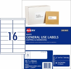 LABEL AVERY COPIER/LASER L7162GU 99.1X34 16UP BX100