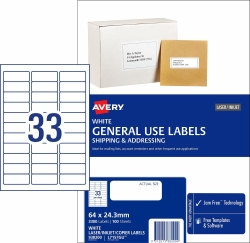 LABEL AVERY COPIER/LASER L7157GU 64X24.3 33UP BX100