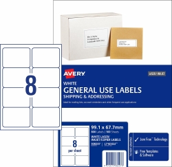 LABEL AVERY COPIER/LASER L7165GU 99.1X67.7 8UP BX100