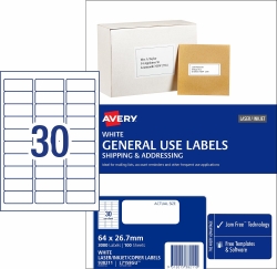 LABEL AVERY COPIER/LASER L7158GU 64X26.7 30UP BX100
