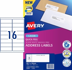 LABEL AVERY LASER L7162 ADDRESS 16UP WHITE PK100