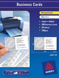 BUSINESS CARDS AVERY A4 LASER L7414 WHITE 10UP 959025 PK20
