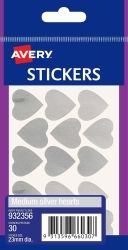 STICKERS HEARTS AVERY MEDIUM PERMANENT SILVER PK30 HS