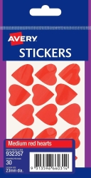 STICKERS HEARTS AVERY MEDIUM PERMANENT RED PK30 HS