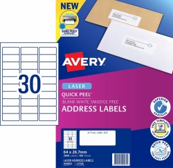 LABEL AVERY LASER L7158 ADDRESS 30UP WHITE PK100