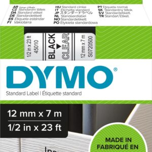 LABEL TAPE DYMO D1 12MMX7M BLACK ON CLEAR