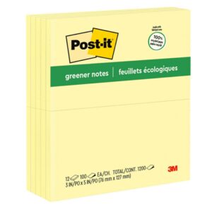 NOTES POST-IT 655-RPA 76MMX127MM RECY YELLOW PK12