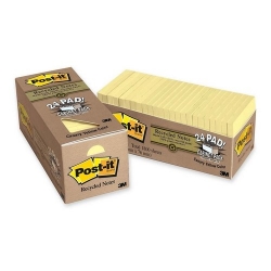 NOTES POST-IT 654R-24CP-CY 76X76 100% RECY YELLOW BX24
