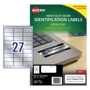 LABEL AVERY LASER L6011 H/DUTY SILVER 27UP PKT20