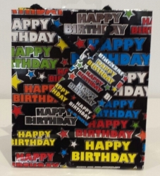 BAG GIFT SML OZCORP BLACK HAPPY BIRTHDAY
