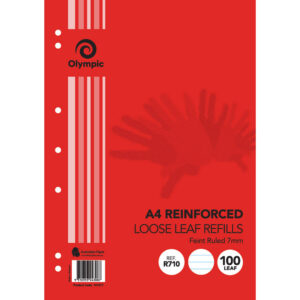LOOSE LEAF REINFORCED REFILLS OLYMPIC A4 RULED 7MM PK100