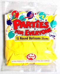 BALLOONS ALPEN 25CM YELLOW 15'S