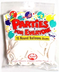 BALLOONS ALPEN 25CM WHITE 15'S