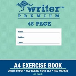 EXERCISE BOOK WRITER PREMIUM A4 QLD YR3/4 RULED + MARGIN RAINBOW 48PG