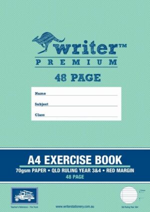 EXERCISE BOOK WRITER PREMIUM A4 QLD YR3/4 RULED + MARGIN RAINBOW 48PG