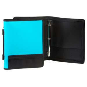 BINDER 3 RING ZIP W/STORAGE POCKET & HANDLE ASST BLUE/BLACK