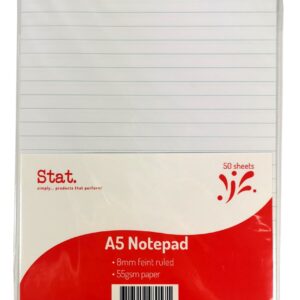 NOTEPAD STAT A5 55GSM 8MM RULING WHITE 50SHT