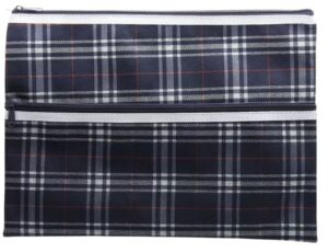PENCIL CASE 38X27CM 2 ZIP EX LRG TARTAN ASSORTED