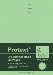 EXERCISE BOOK RED & BLUE LINED PROTEXT A4 PP QLD YR 3/4 + MARGIN 48PG SNAKE*