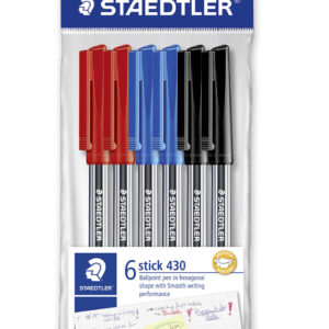 PEN STAEDTLER BP STICK 430 MED POLYBAG 6 ASST